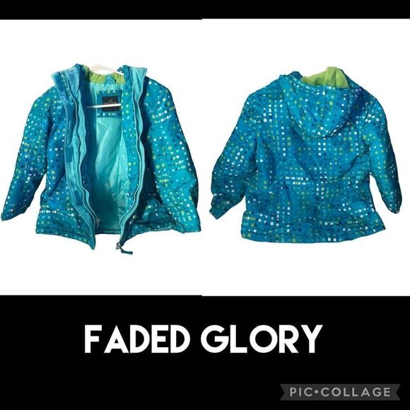 Faded Glory Blue Multi-Color Polka Dot Girls Winter Coat Size 6-6X - Picture 1 of 11